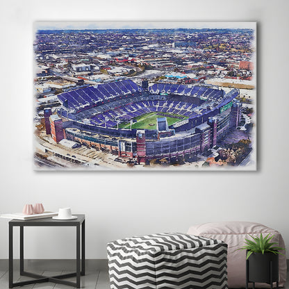 Ravens Stadium, M&T Bank Painting Stadium Watercolor, Sport Art, Gifts for him, Canvas Print Wall Art