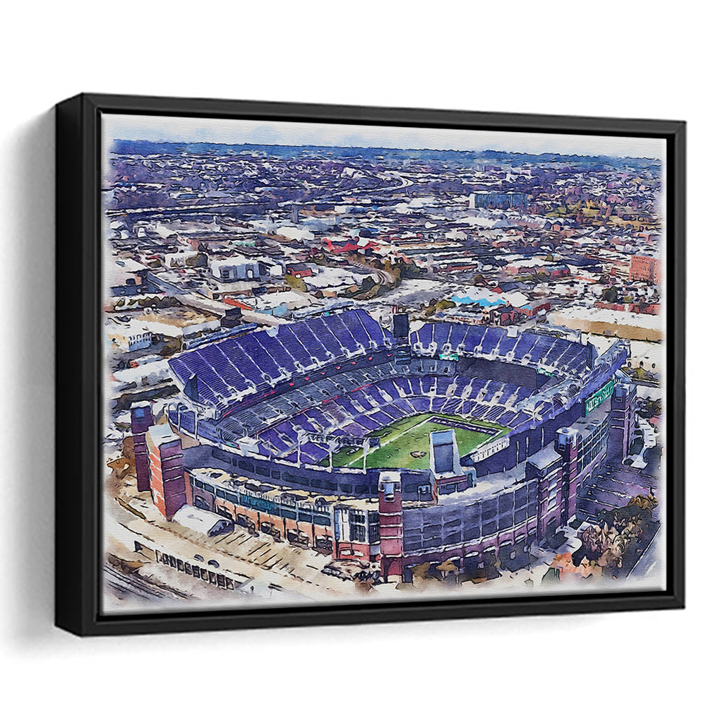 Ravens Stadium, M&T Bank Painting Stadium Watercolor, Sport Gift Art, Framed Canvas Print Wall Art