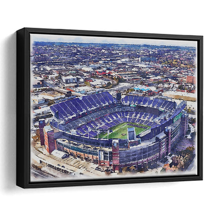 Ravens Stadium, M&T Bank Painting Stadium Watercolor, Sport Gift Art, Framed Canvas Print Wall Art