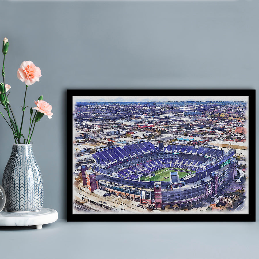 Ravens Stadium, M&T Bank Painting Stadium Watercolor, Sport Gift Art, Framed Art Print Wall Decor