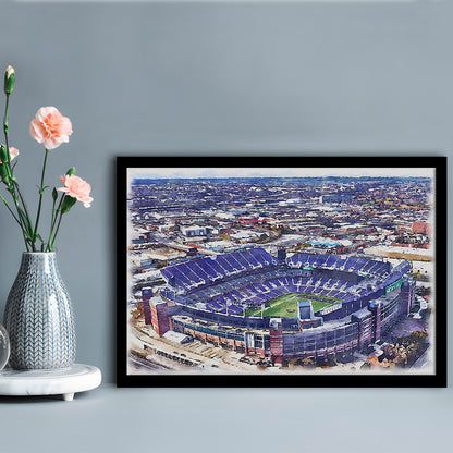 Ravens Stadium, M&T Bank Painting Stadium Watercolor, Sport Gift Art, Framed Art Print Wall Decor