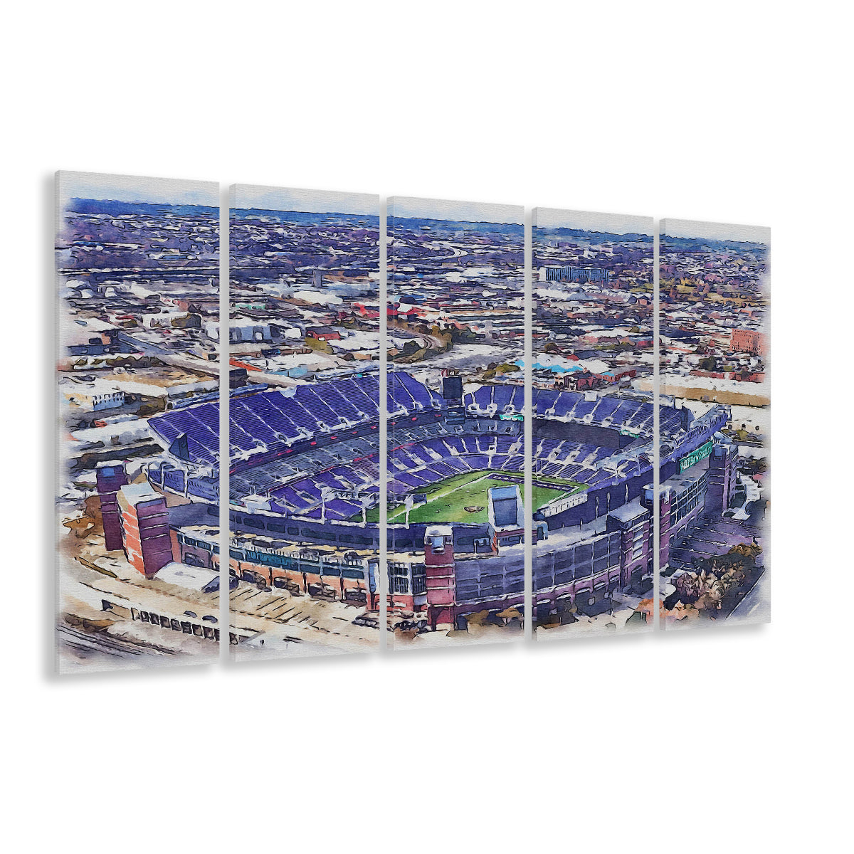 Ravens Stadium, M&T Bank Painting Stadium Watercolor, Sport Art, Extra Large Canvas Print Wall Art