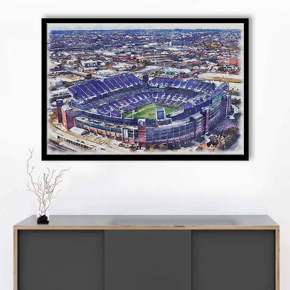 Ravens Stadium, M&T Bank Painting Stadium Watercolor, Sport Gift Art, Framed Art Print Wall Decor
