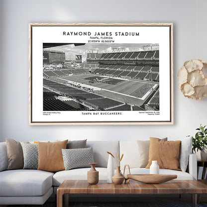 Raymond James Stadium Black And White, Home Of Tampa Bay Buccaneers, Fan Gifts, Framed Canvas Print Wall Art