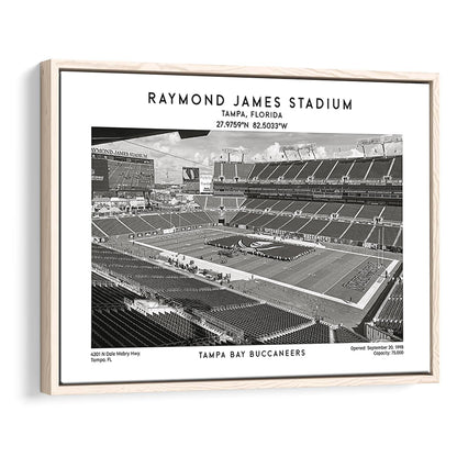 Raymond James Stadium Black And White, Home Of Tampa Bay Buccaneers, Fan Gifts, Framed Canvas Print Wall Art