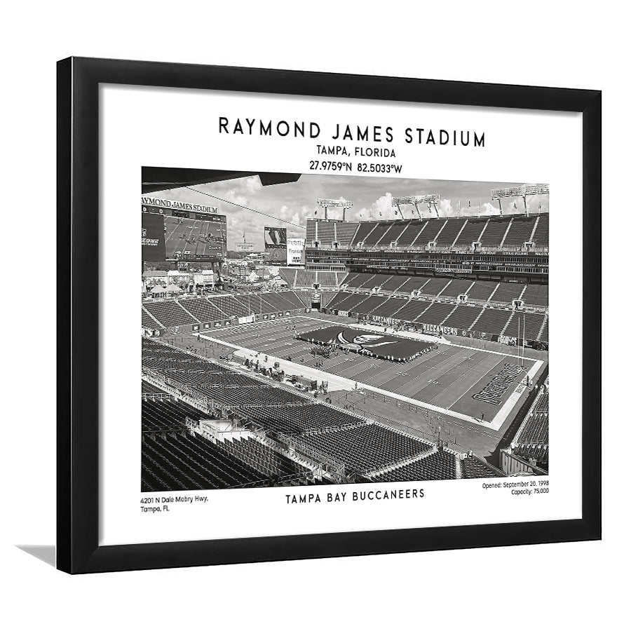 Raymond James Stadium Black And White, Home Of Tampa Bay Buccaneers, Fan Gifts, Framed Art Print Wall Decor