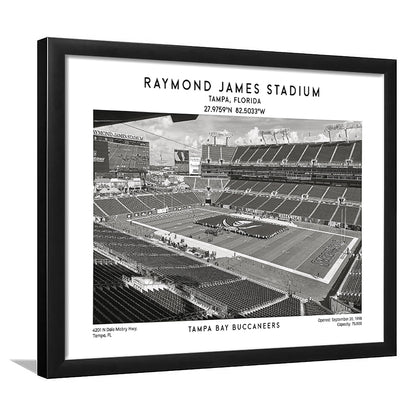 Raymond James Stadium Black And White, Home Of Tampa Bay Buccaneers, Fan Gifts, Framed Art Print Wall Decor