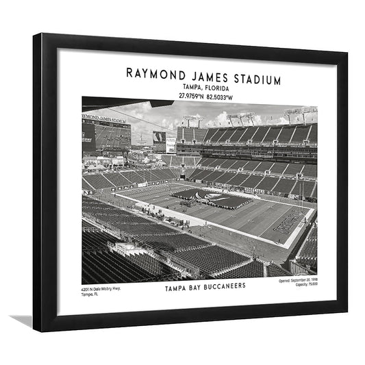 Raymond James Stadium Black And White, Home Of Tampa Bay Buccaneers, Fan Gifts, Framed Art Print Wall Decor