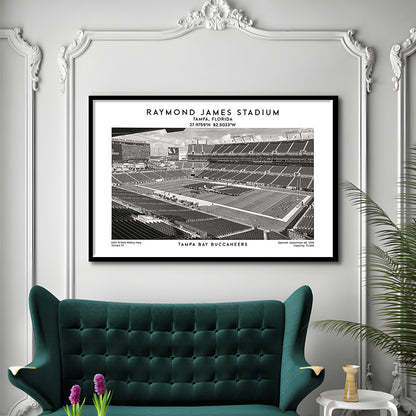 Raymond James Stadium Black And White, Home Of Tampa Bay Buccaneers, Fan Gifts, Framed Art Print Wall Decor