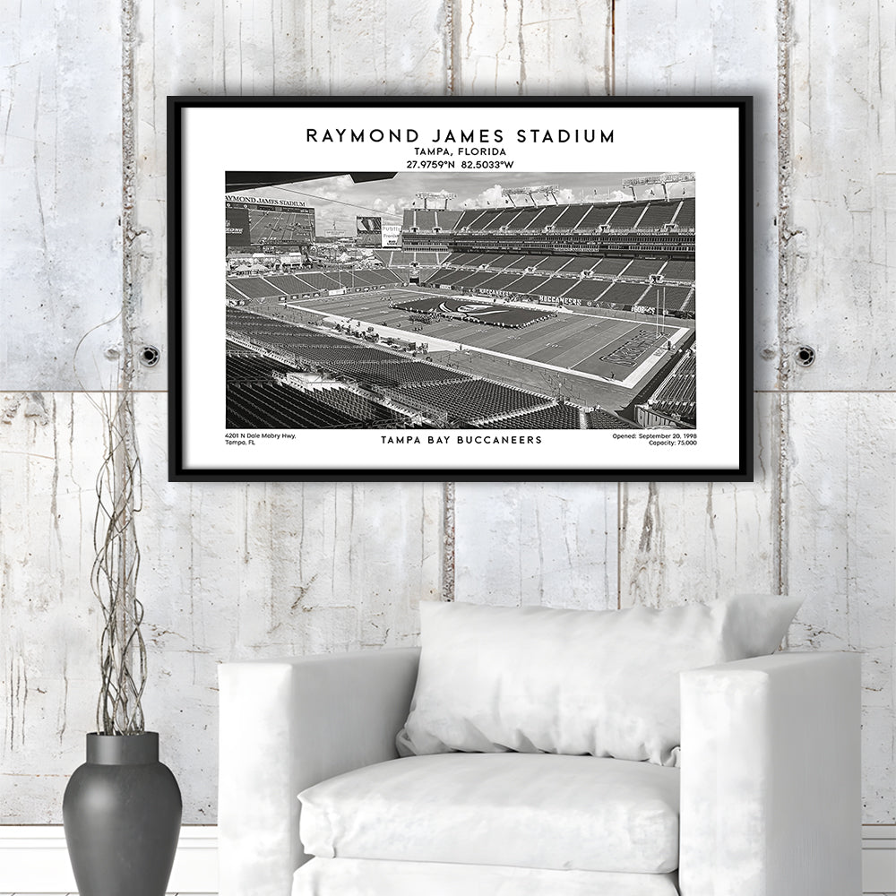 Raymond James Stadium Black And White, Home Of Tampa Bay Buccaneers, Fan Gifts, Framed Canvas Print Wall Art