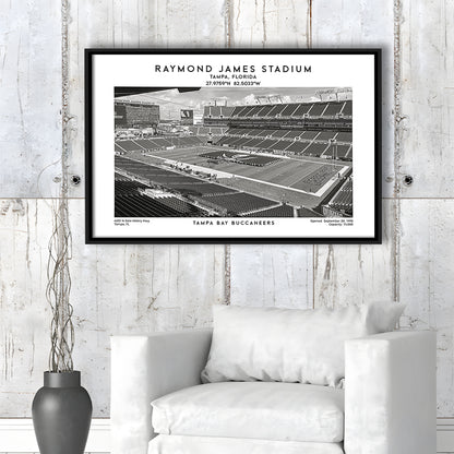 Raymond James Stadium Black And White, Home Of Tampa Bay Buccaneers, Fan Gifts, Framed Canvas Print Wall Art