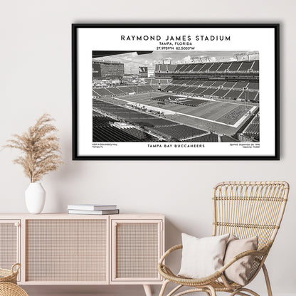 Raymond James Stadium Black And White, Home Of Tampa Bay Buccaneers, Fan Gifts, Framed Canvas Print Wall Art