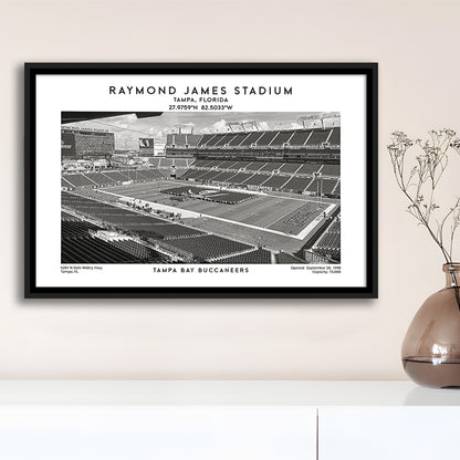 Raymond James Stadium Black And White, Home Of Tampa Bay Buccaneers, Fan Gifts, Framed Canvas Print Wall Art
