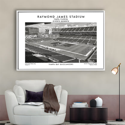 Raymond James Stadium Black And White, Home Of Tampa Bay Buccaneers, Fan Gifts, Framed Canvas Print Wall Art