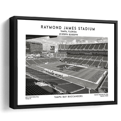 Raymond James Stadium Black And White, Home Of Tampa Bay Buccaneers, Fan Gifts, Framed Canvas Print Wall Art