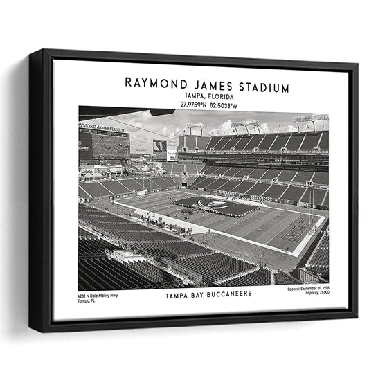 Raymond James Stadium Black And White, Home Of Tampa Bay Buccaneers, Fan Gifts, Framed Canvas Print Wall Art