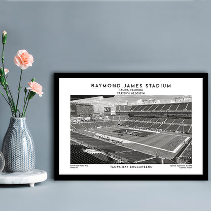 Raymond James Stadium Black And White, Home Of Tampa Bay Buccaneers, Fan Gifts, Framed Art Print Wall Decor