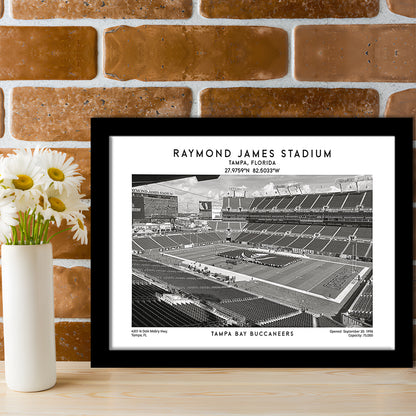 Raymond James Stadium Black And White, Home Of Tampa Bay Buccaneers, Fan Gifts, Framed Art Print Wall Decor