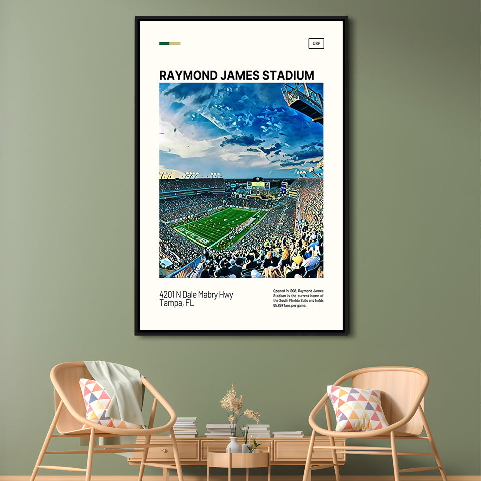 Raymond James Stadium Print, South Florida Bulls Stadium Canvas Art, Man Cave Gift, Floating Framed Canvas Print Wall Art