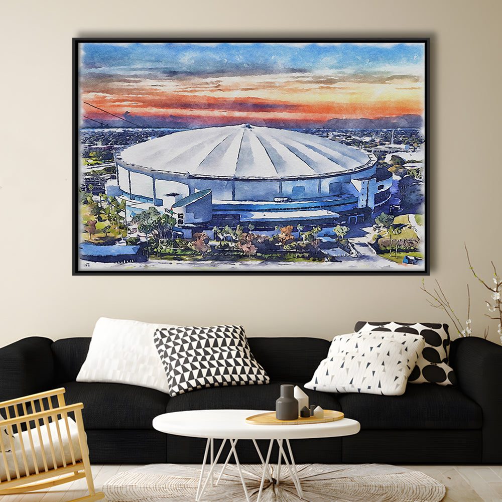 Rays Baseball Stadium, Tropicana Field Watercolor, Sport Gift Art, Framed Canvas Print Wall Art