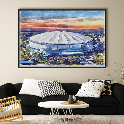 Rays Baseball Stadium, Tropicana Field Watercolor, Sport Gift Art, Framed Canvas Print Wall Art