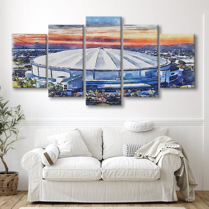 Rays Baseball Stadium, Tropicana Field Watercolor, Sport Art, Mixed 5 Panel, Canvas Print Wall Art