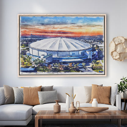 Rays Baseball Stadium, Tropicana Field Watercolor, Sport Gift Art, Framed Canvas Print Wall Art