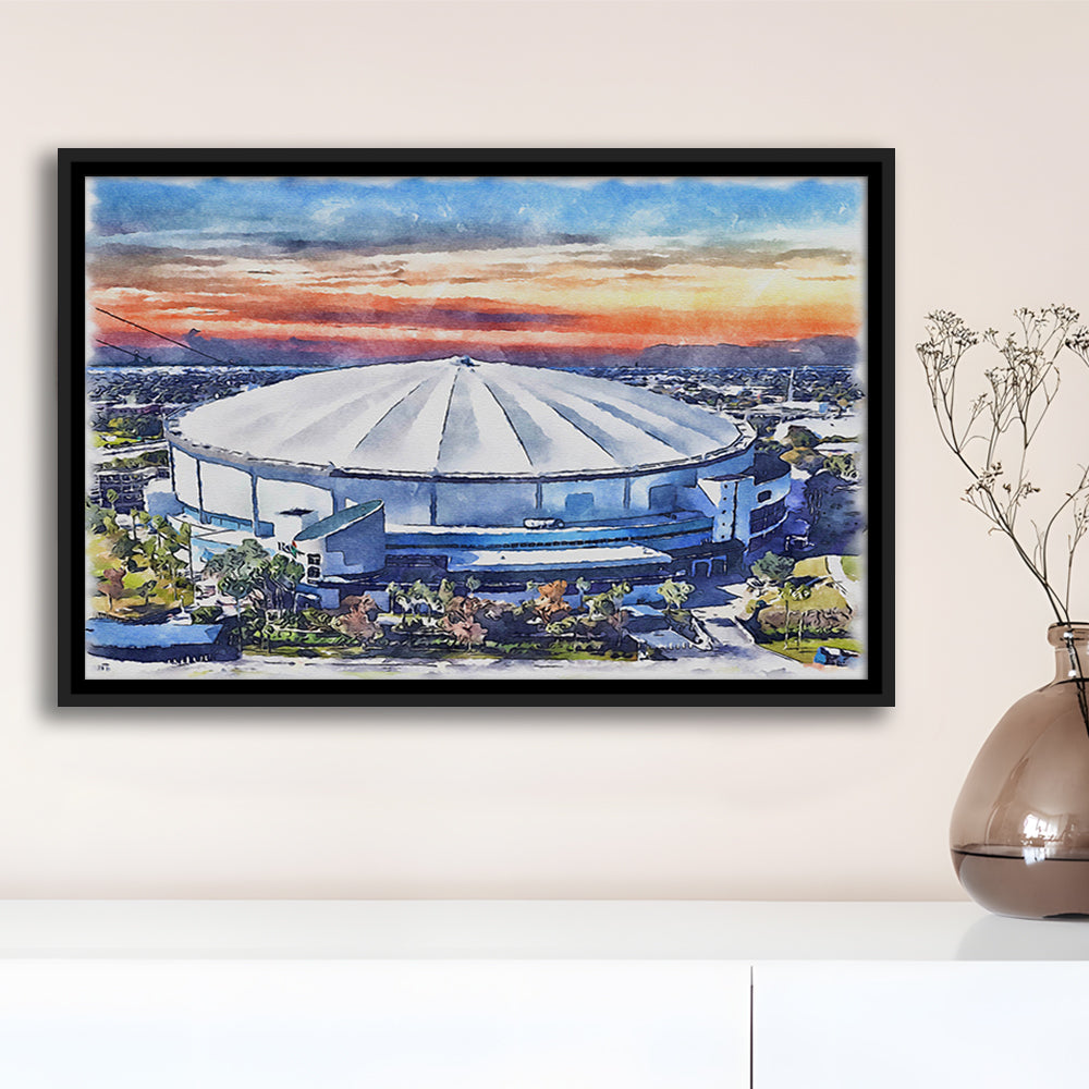 Rays Baseball Stadium, Tropicana Field Watercolor, Sport Gift Art, Framed Canvas Print Wall Art