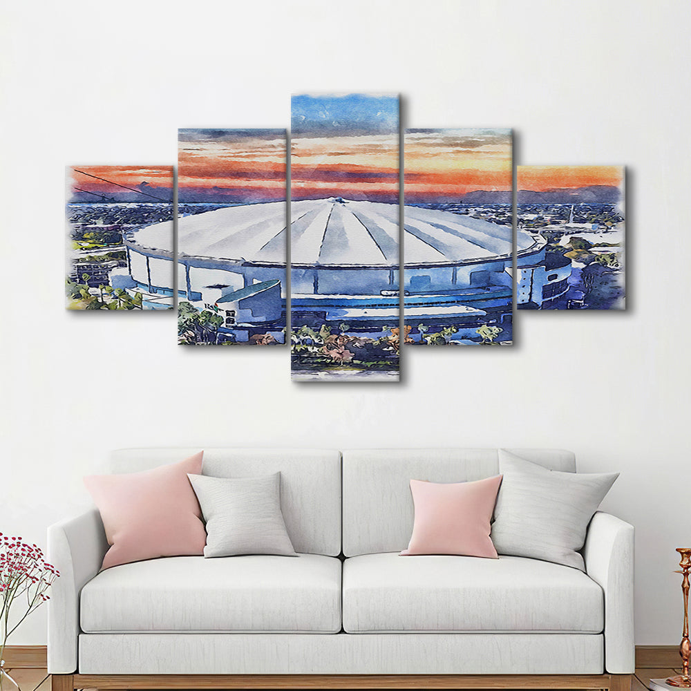 Rays Baseball Stadium, Tropicana Field Watercolor, Sport Art, Mixed 5 Panel, Canvas Print Wall Art