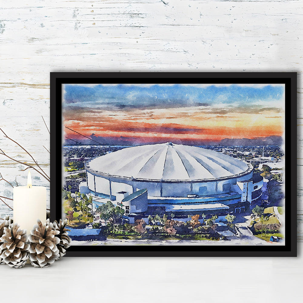 Rays Baseball Stadium, Tropicana Field Watercolor, Sport Gift Art, Framed Canvas Print Wall Art