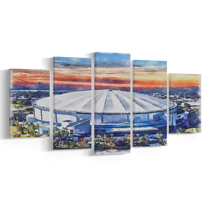 Rays Baseball Stadium, Tropicana Field Watercolor, Sport Art, Mixed 5 Panel, Canvas Print Wall Art