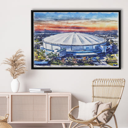 Rays Baseball Stadium, Tropicana Field Watercolor, Sport Gift Art, Framed Canvas Print Wall Art