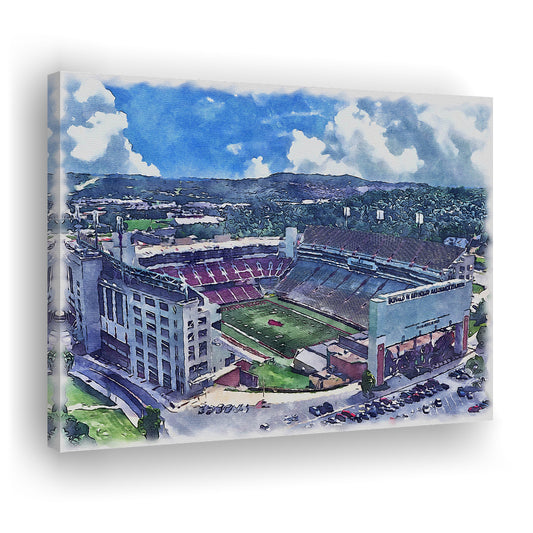Razorback Stadium, Arkansas Painting Stadium Watercolor, Sport Art, Gifts for him, Canvas Print Wall Art
