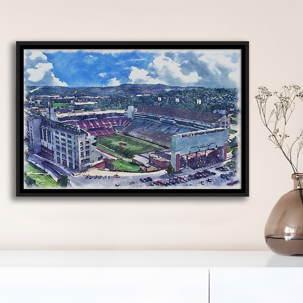 Razorback Stadium, Arkansas Painting Stadium Watercolor, Sport Gift Art, Framed Canvas Print Wall Art