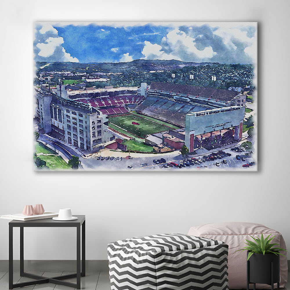 Razorback Stadium, Arkansas Painting Stadium Watercolor, Sport Art, Gifts for him, Canvas Print Wall Art