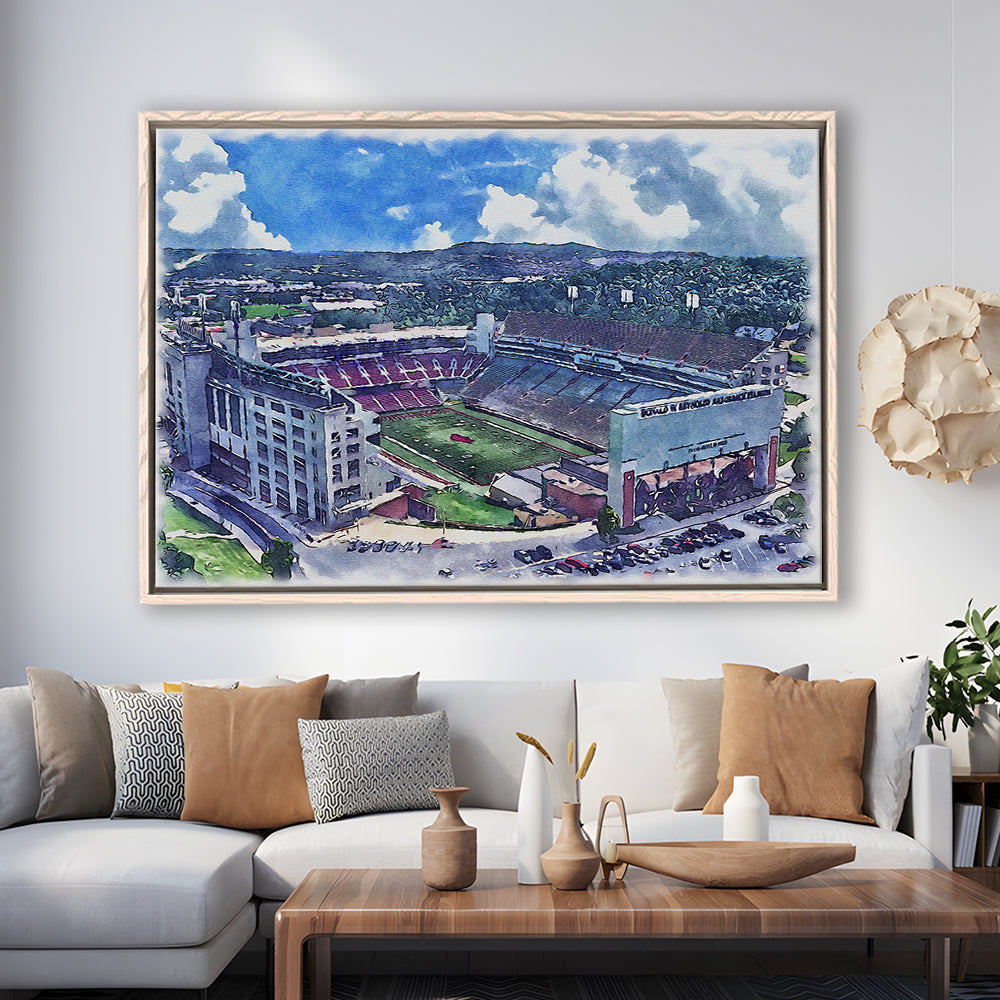 Razorback Stadium, Arkansas Painting Stadium Watercolor, Sport Gift Art, Framed Canvas Print Wall Art