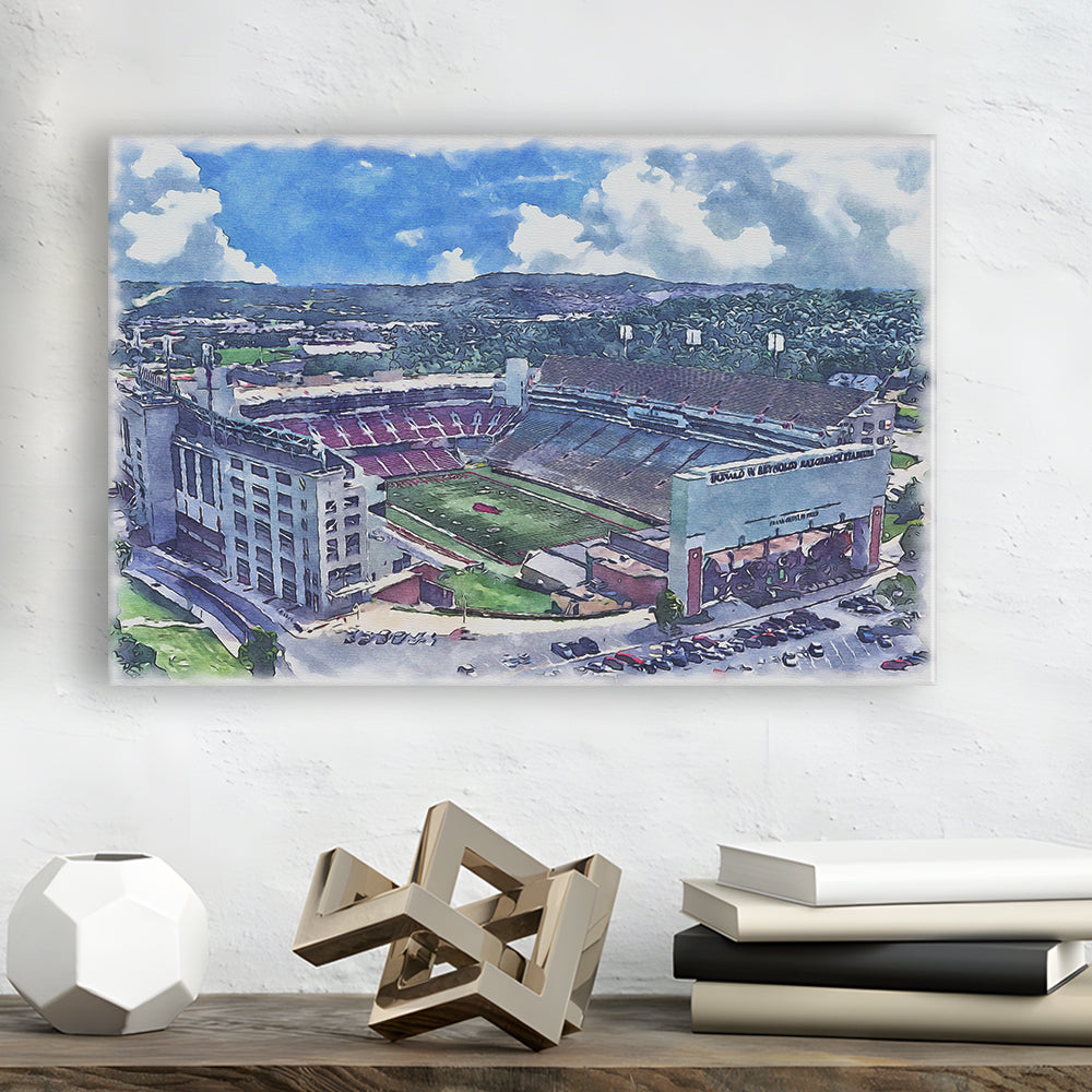 Razorback Stadium, Arkansas Painting Stadium Watercolor, Sport Art, Gifts for him, Canvas Print Wall Art