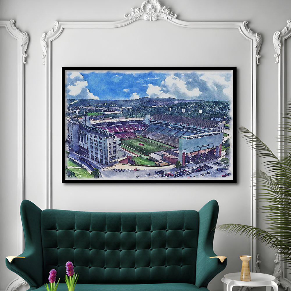 Razorback Stadium, Arkansas Painting Stadium Watercolor, Sport Gift Art, Framed Art Print Wall Decor