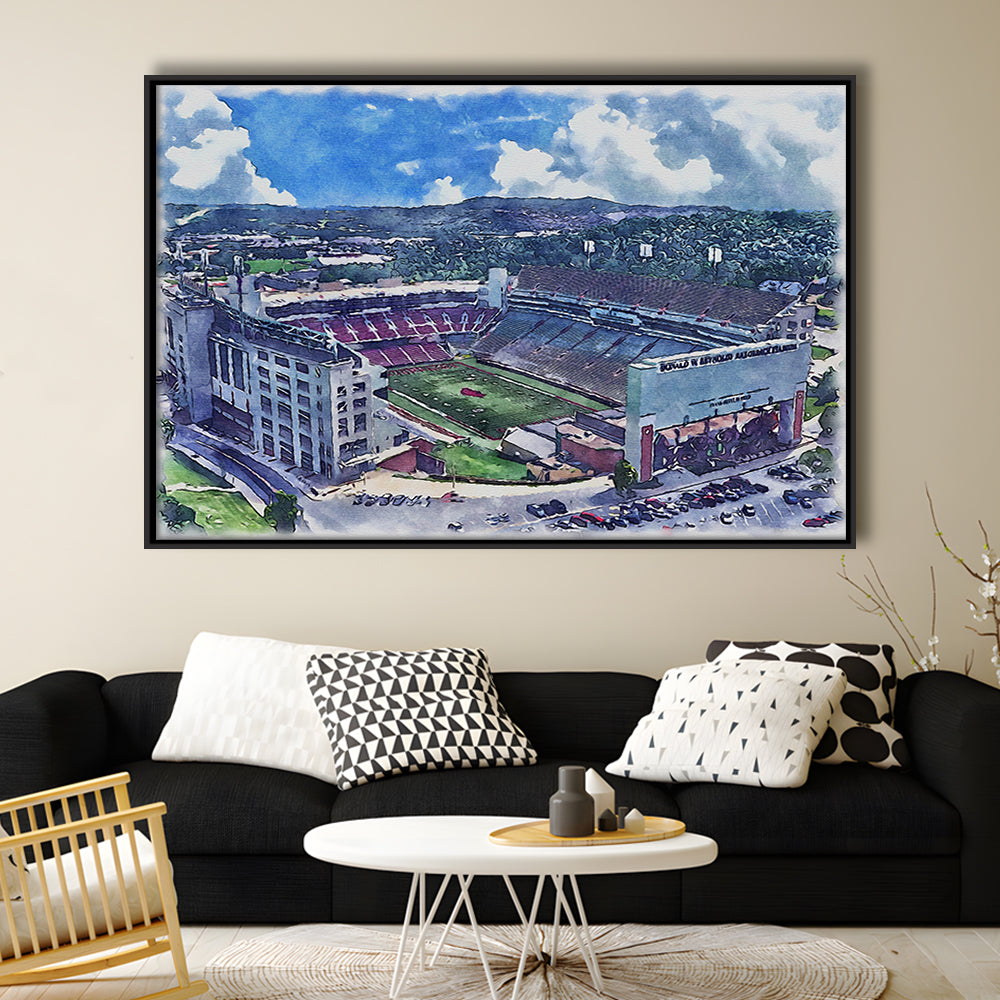Razorback Stadium, Arkansas Painting Stadium Watercolor, Sport Gift Art, Framed Canvas Print Wall Art