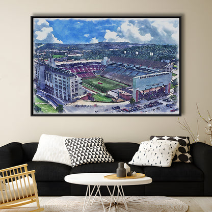 Razorback Stadium, Arkansas Painting Stadium Watercolor, Sport Gift Art, Framed Canvas Print Wall Art