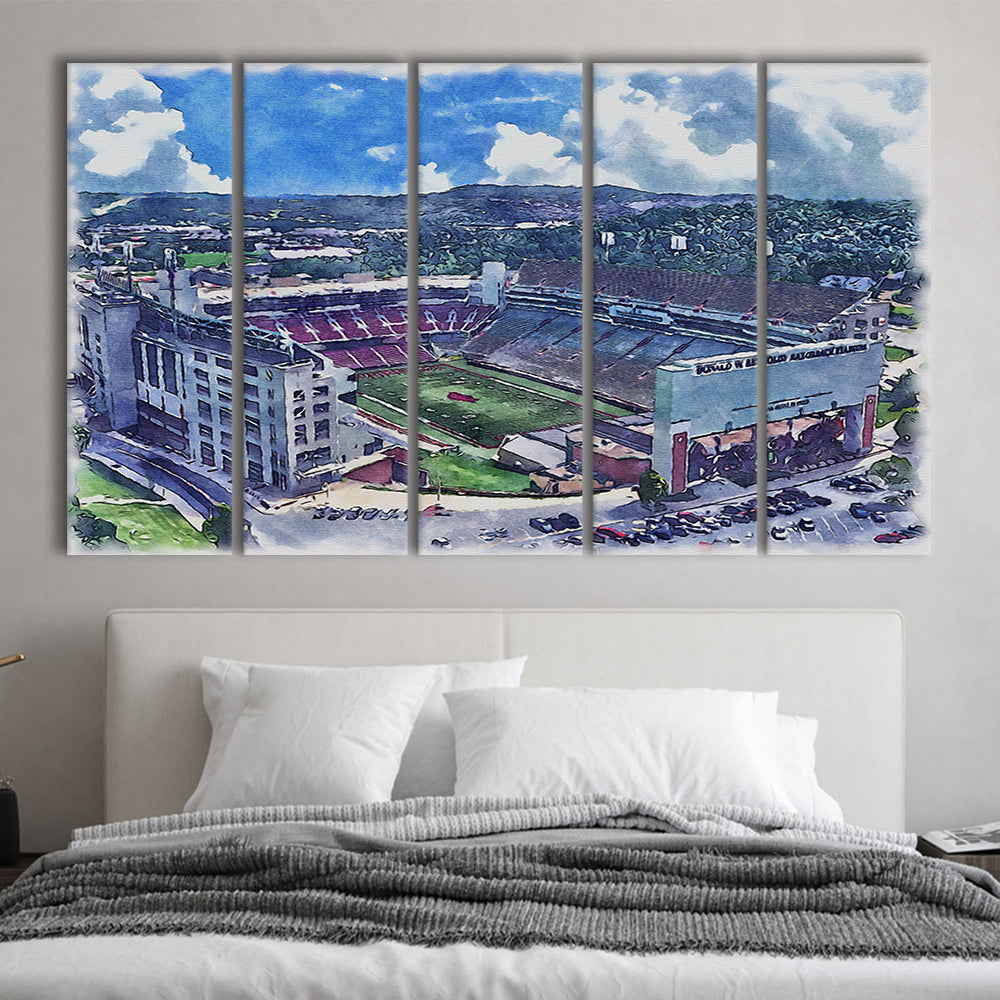 Razorback Stadium, Arkansas Painting Stadium Watercolor, Sport Art, Extra Large Canvas Print Wall Art