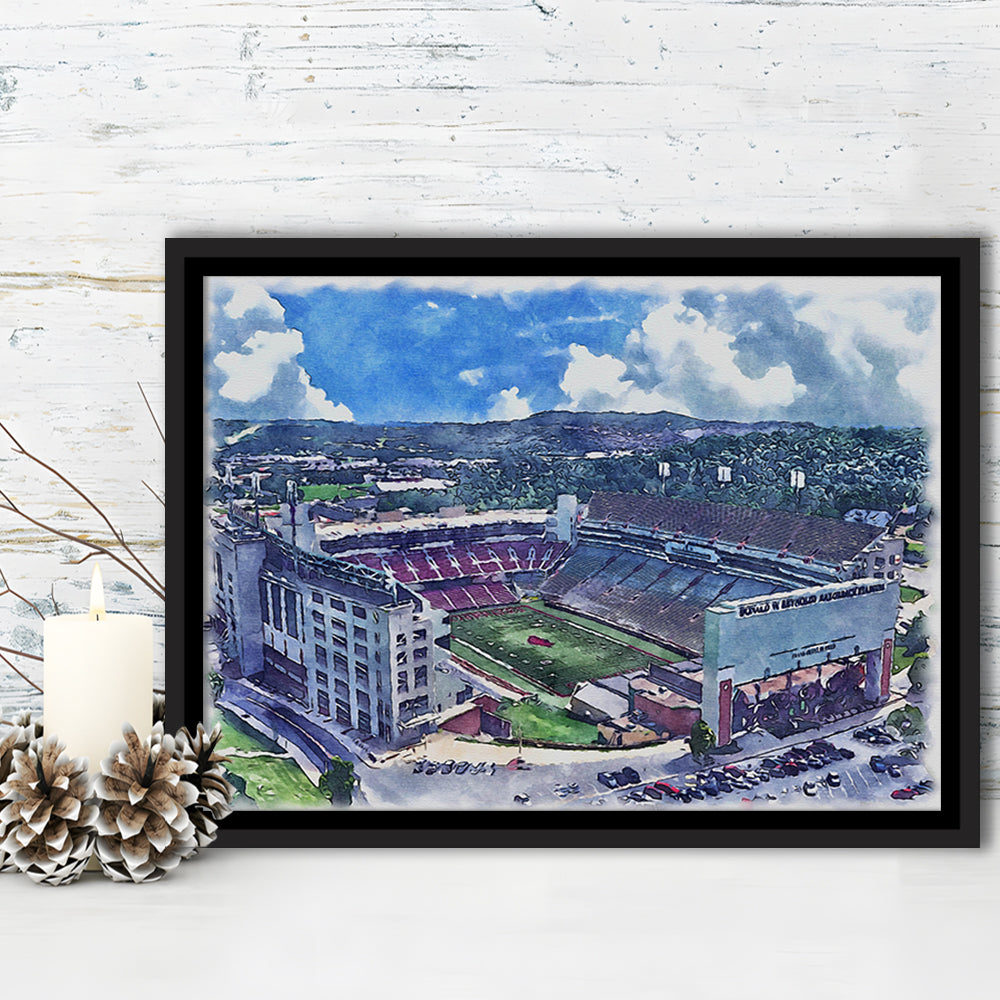Razorback Stadium, Arkansas Painting Stadium Watercolor, Sport Gift Art, Framed Canvas Print Wall Art