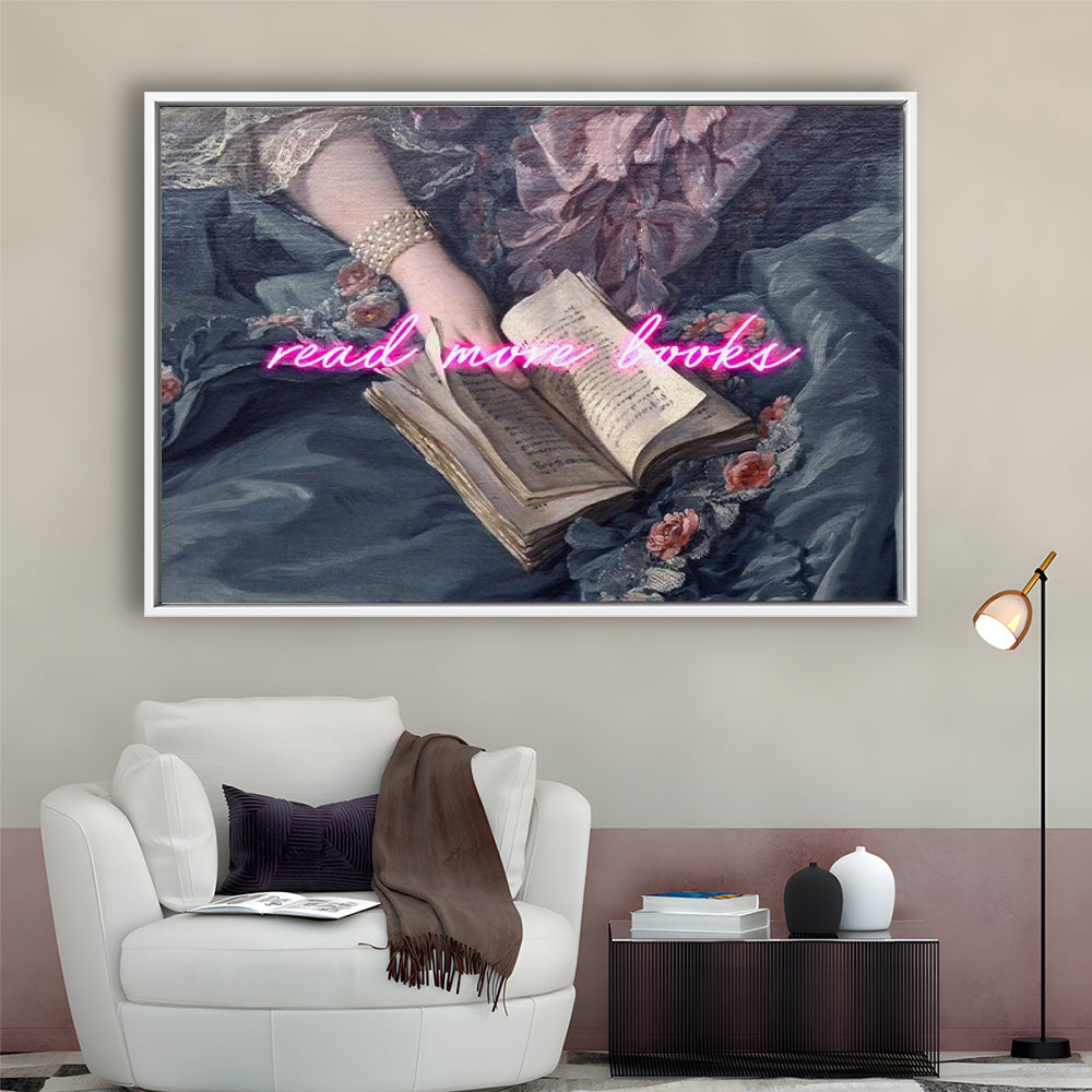Read More Books Altered Art Print, Altered Art, Bedroom Print, Pink Art, Floating Framed Canvas Print Wall Art