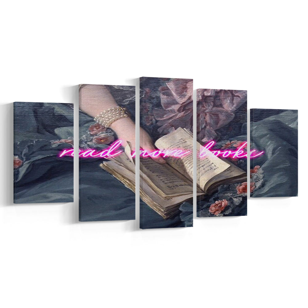 Read More Books Altered Art Print, Altered Art, Bedroom Print, Pink Art, Mixed Panels Canvas Print Wall Art
