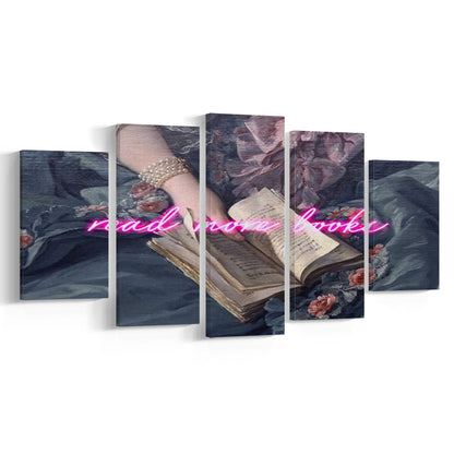 Read More Books Altered Art Print, Altered Art, Bedroom Print, Pink Art, Mixed Panels Canvas Print Wall Art