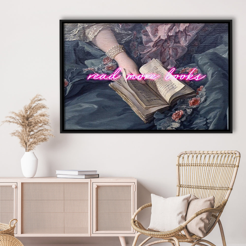 Read More Books Altered Art Print, Altered Art, Bedroom Print, Pink Art, Floating Framed Canvas Print Wall Art