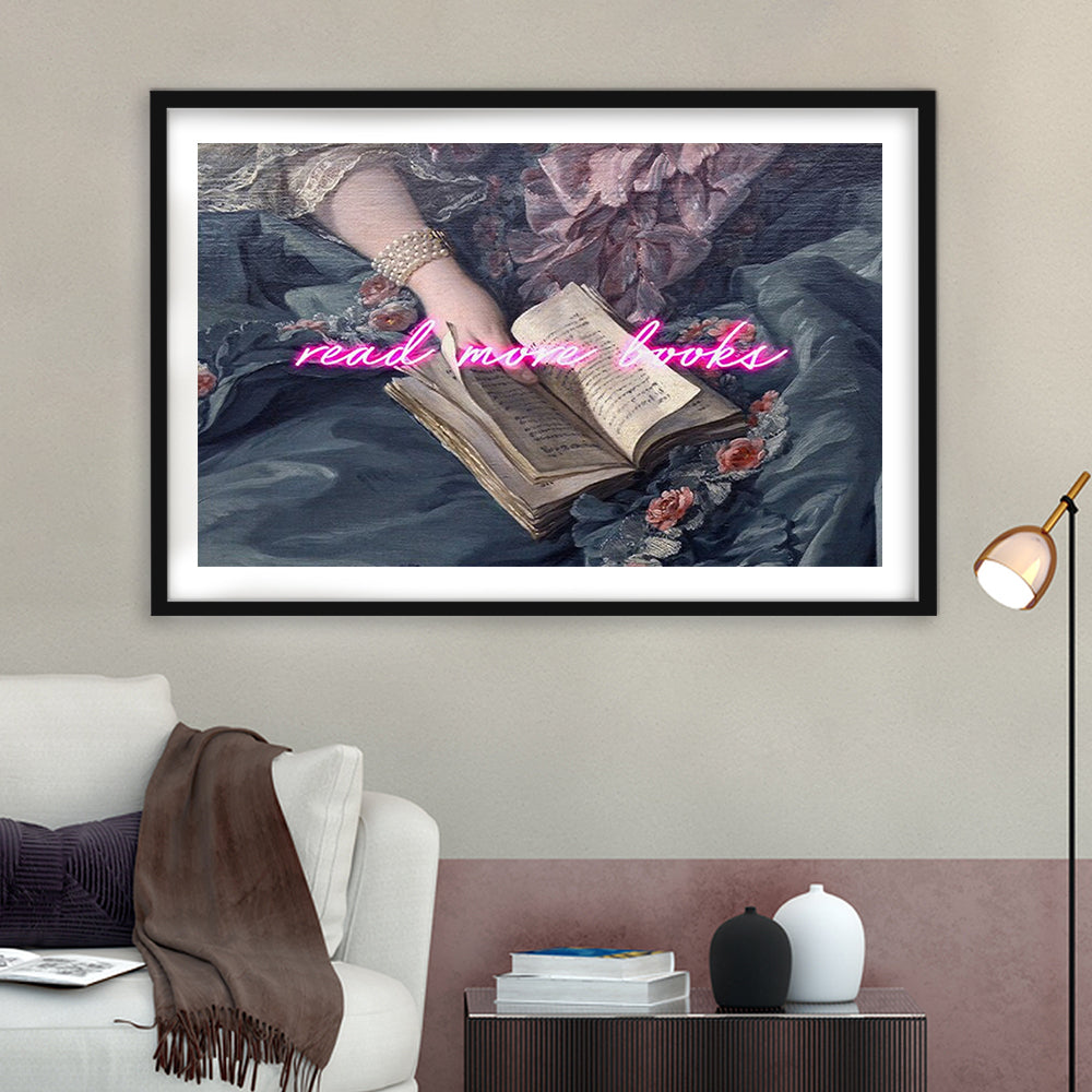 Read More Books Altered Art Print, Altered Art, Bedroom Print, Pink Art, Framed Art Print White Border Wall Decor