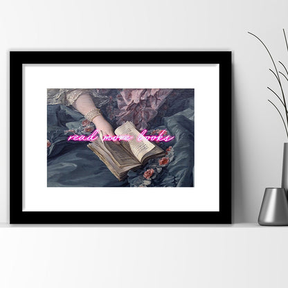 Read More Books Altered Art Print, Altered Art, Bedroom Print, Pink Art, Framed Art Print White Border Wall Decor