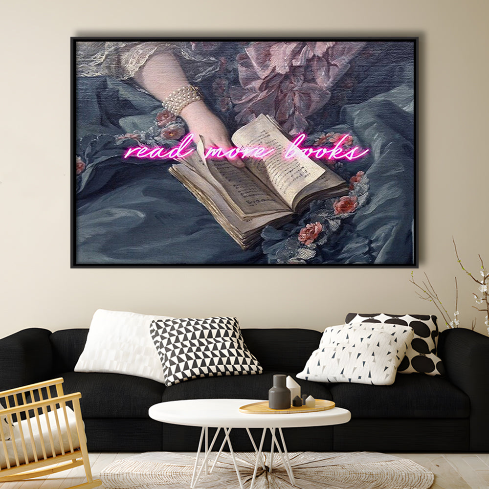 Read More Books Altered Art Print, Altered Art, Bedroom Print, Pink Art, Floating Framed Canvas Print Wall Art