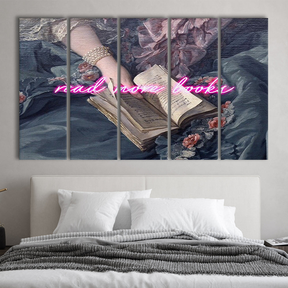 Read More Books Altered Art Print, Altered Art, Bedroom Print, Pink Art, Multi Panels Canvas Print Wall Art